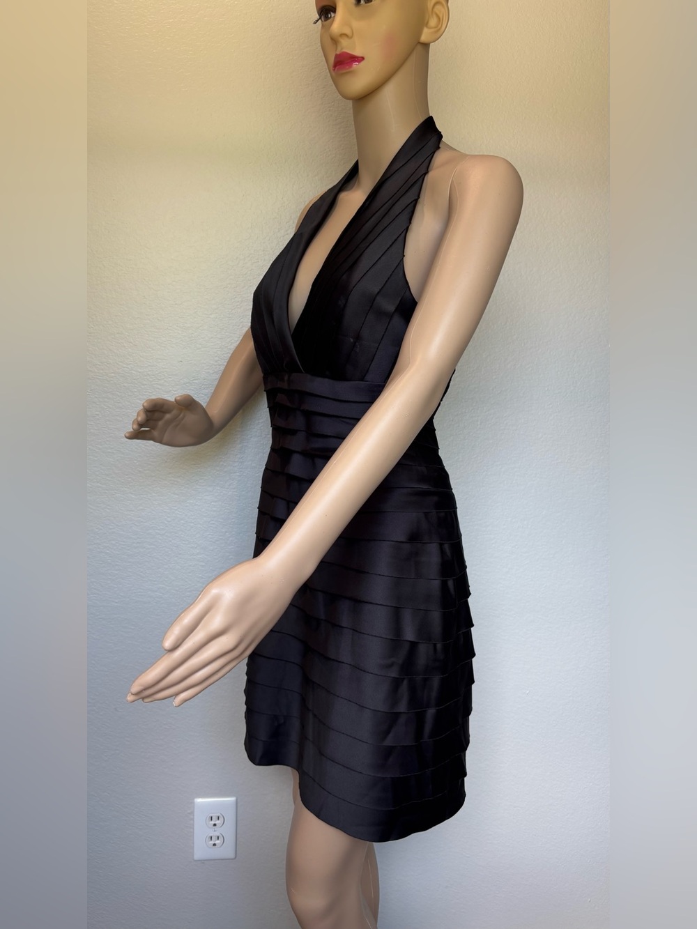 JS Collections Black Halter Bandage Cocktail Dress & Stole Wrap - Picture 4 of 15